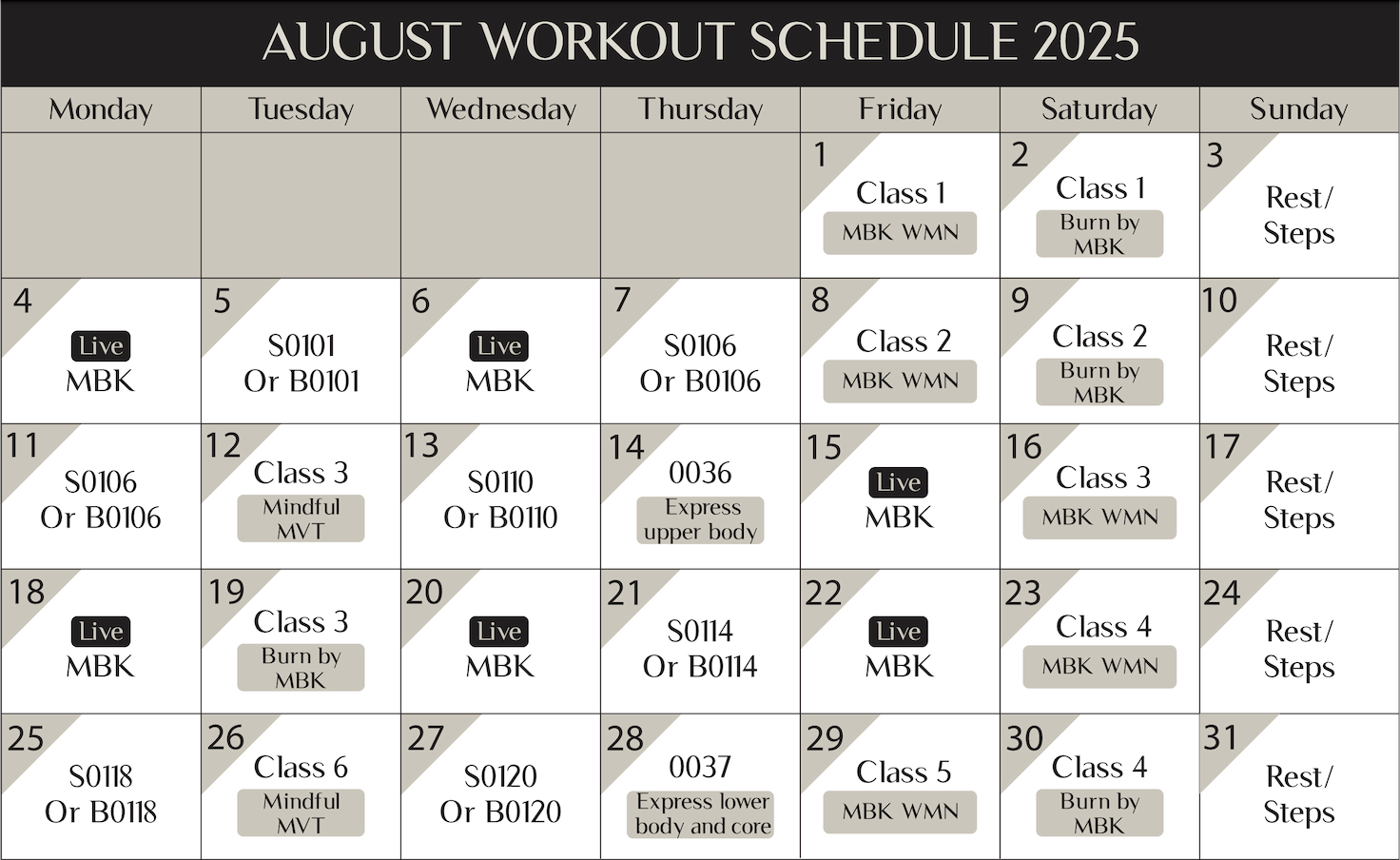 August Training Schedule 